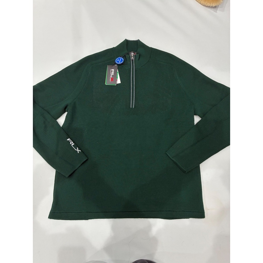 RLX Ralph Lauren Mens XXL Green COOLMAX 1/4 Zip Wool Blend Golf Sweaterer